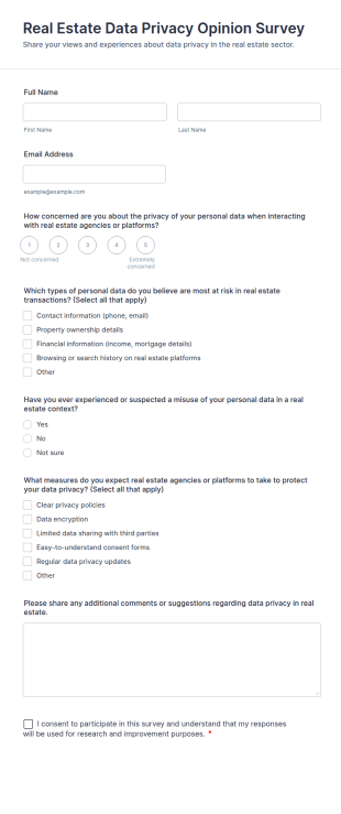 Real Estate Data Privacy Opinion Survey Form Template