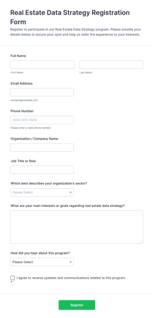 Real Estate Data Strategy Registration Form Template