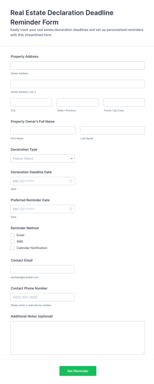 Real Estate Declaration Deadline Reminder Form Template