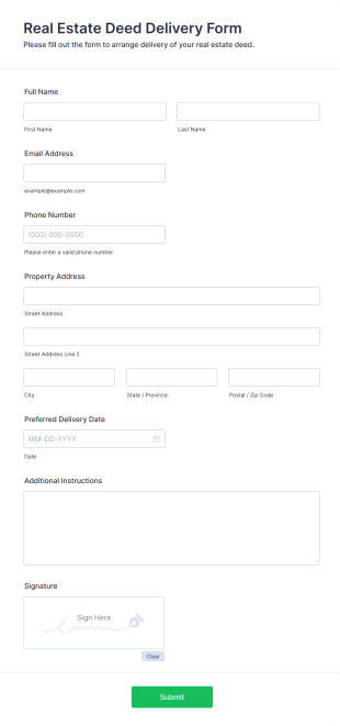 Real Estate Deed Delivery Form Form Template