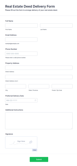 Real Estate Deed Delivery Form Template