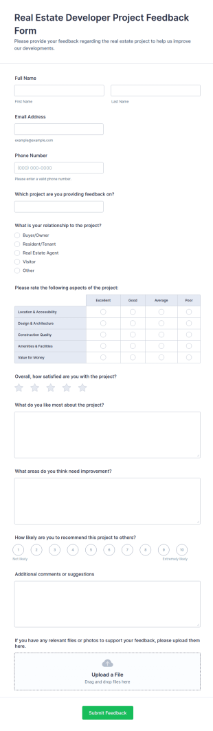 Real Estate Developer Project Feedback Form Template