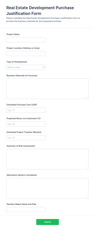 Real Estate Development Purchase Justification Form Template
