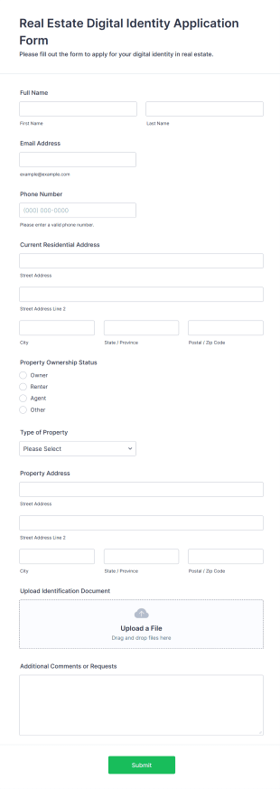 Real Estate Digital Identity Application Form Form Template
