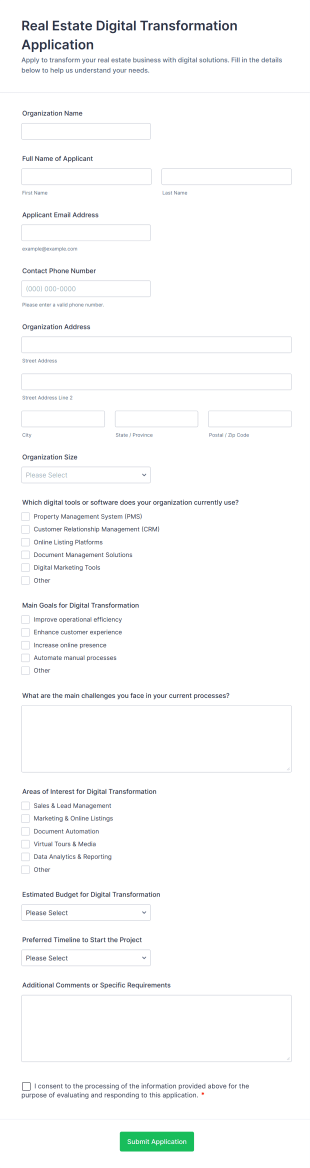 Real Estate Digital Transformation Application Form Template