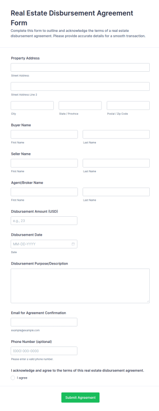 Real Estate Disbursement Agreement Form Template