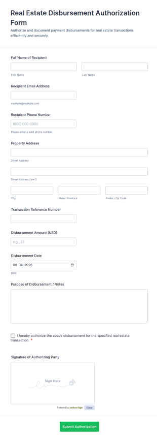 Real Estate Disbursement Authorization Form Template