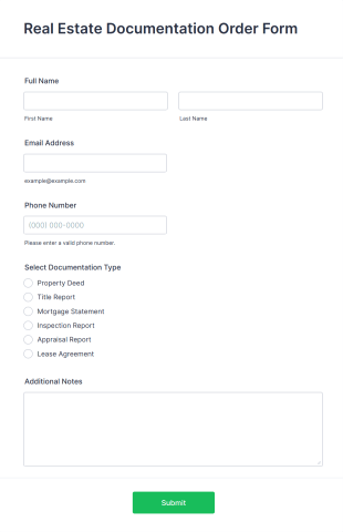 Real Estate Documentation Order Form Form Template