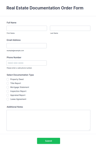 Real Estate Documentation Order Form Template