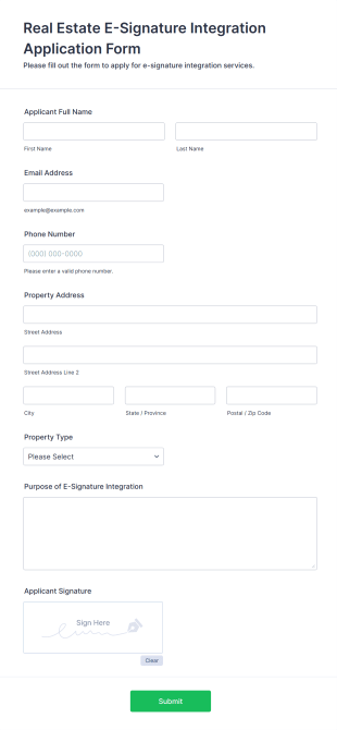 Real Estate E Signature Integration Application Form Form Template