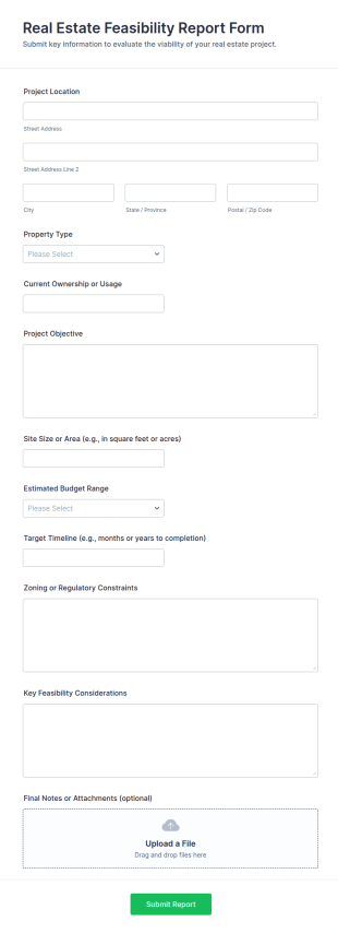 Real Estate Feasibility Report Form Template