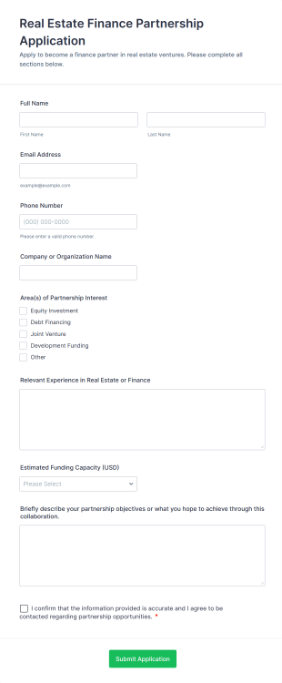Real Estate Finance Partnership Application Form Template