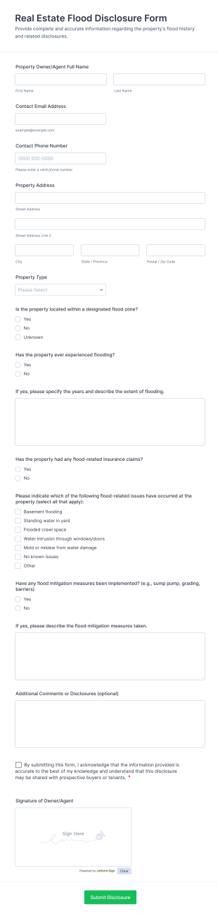 Real Estate Flood Disclosure Form Template