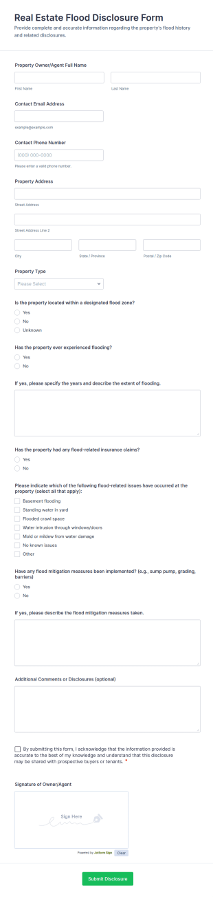 Real Estate Flood Disclosure Form Template