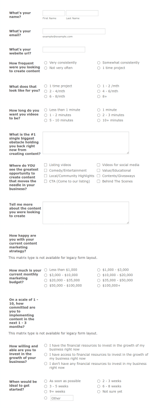 Marketing Inquiry Form Template