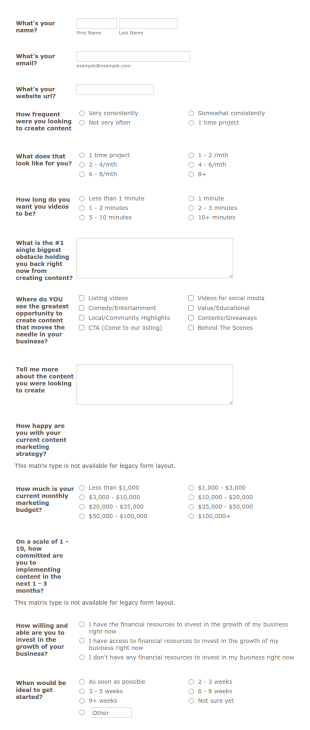 Marketing Inquiry Form Template