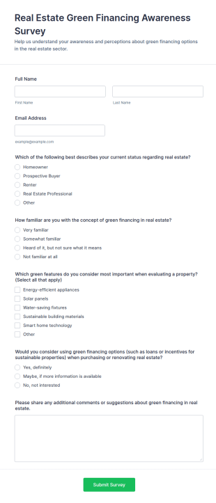 Real Estate Green Financing Awareness Survey Form Template
