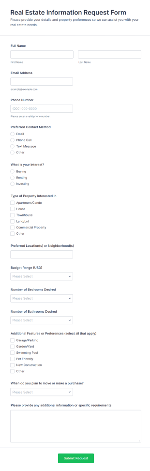 Real Estate Information Request Form Template