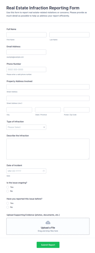 Real Estate Infraction Reporting Form Template