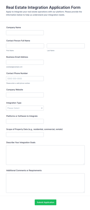 Real Estate Integration Application Form Template