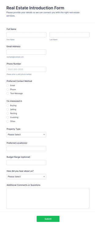 Real Estate Introduction Form Template