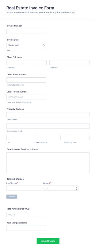 Real Estate Invoice Form Template