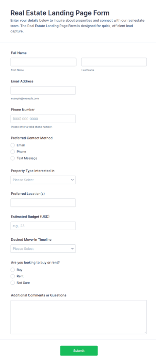 Real Estate Landing Page Form Template