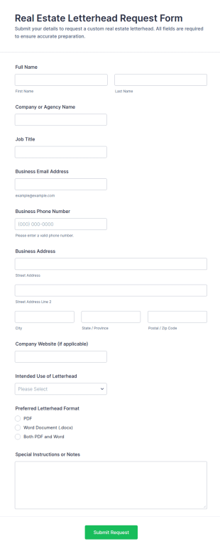 Real Estate Letterhead Request Form Template