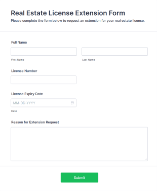Real Estate License Extension Form Template