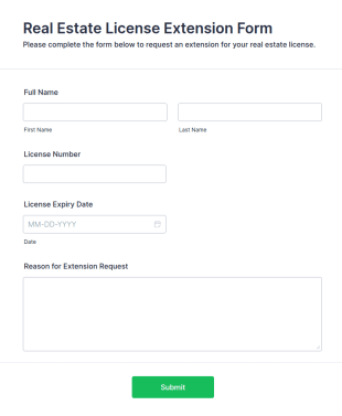 Real Estate License Extension Form Template