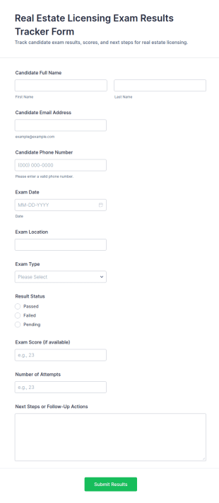 Real Estate Licensing Exam Results Tracker Form Template