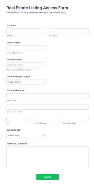 Real Estate Listing Access Form Template