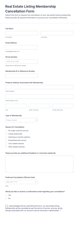 Real Estate Listing Membership Cancellation Form Template
