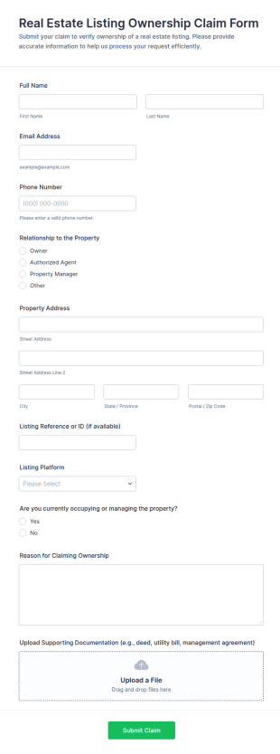 Real Estate Listing Ownership Claim Form Template