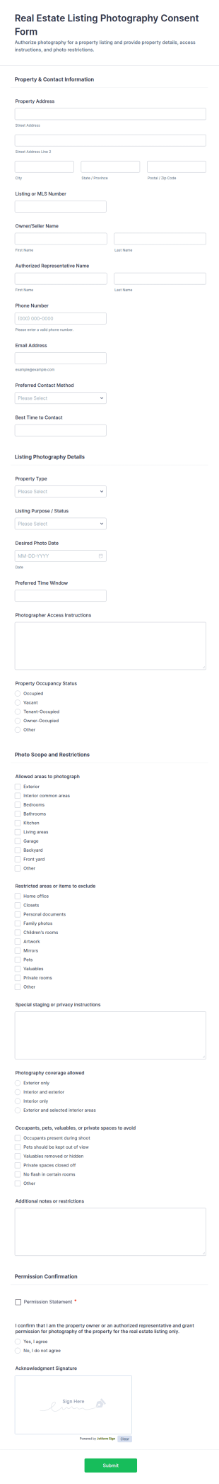 Real Estate Listing Photography Consent Form Template