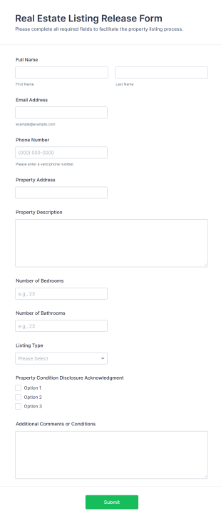 Real Estate Listing Release Form Template