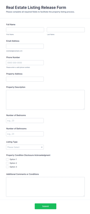 Real Estate Listing Release Form Template