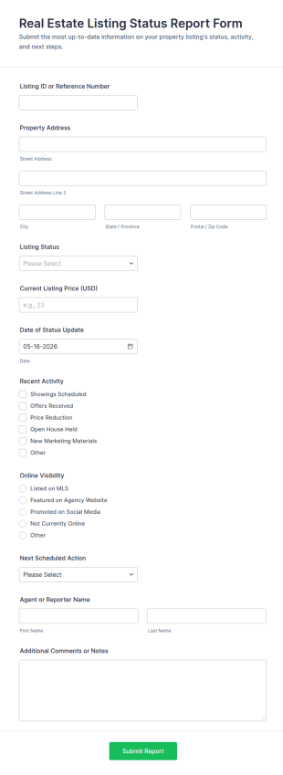 Real Estate Listing Status Report Form Template