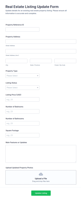 Real Estate Listing Update Form Template