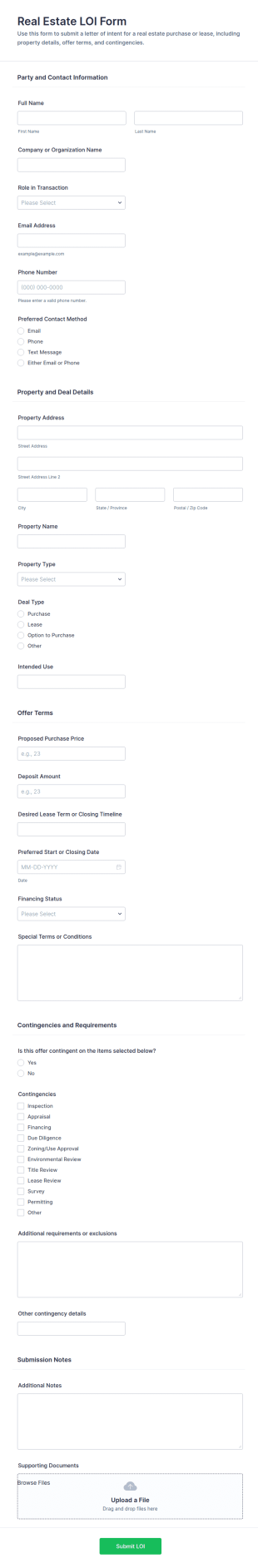 Real Estate LOI Form Template