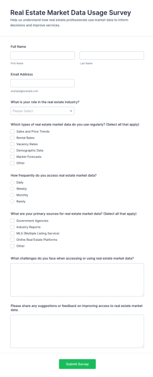 Real Estate Market Data Usage Survey Form Template