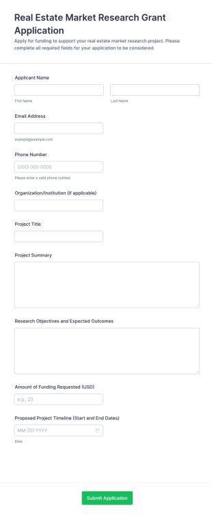 Real Estate Market Research Grant Application Form Template