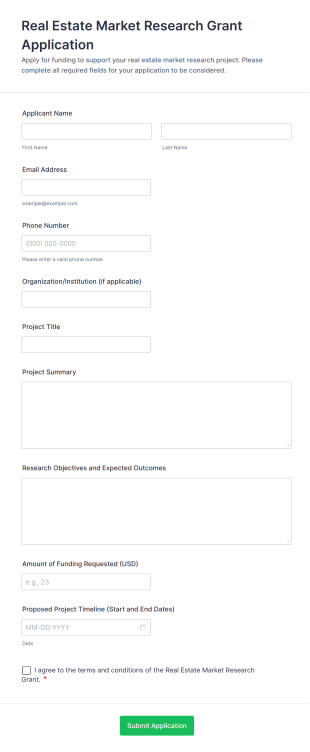 Real Estate Market Research Grant Application Form Template