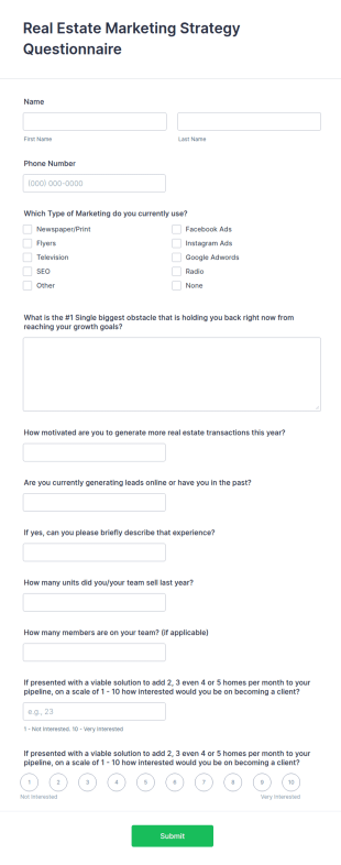 Real Estate Marketing Strategy Questionnaire Form Template