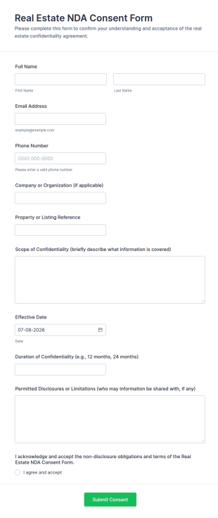 Real Estate NDA Consent Form Template