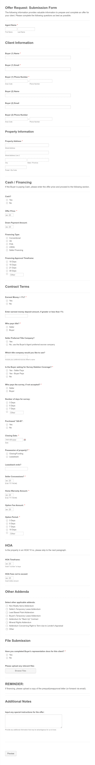 Real Estate Offer Request Submission Form Template