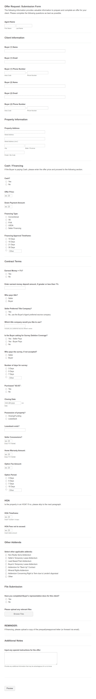 Real Estate Offer Request Submission Form Template