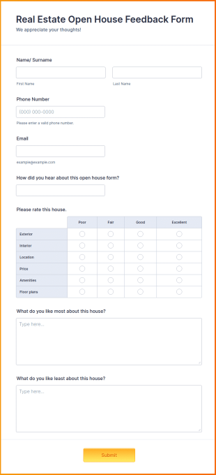 Real Estate Open House Feedback Form Template