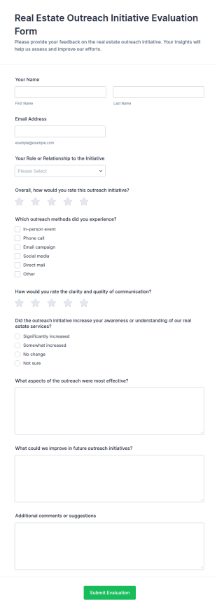 Real Estate Outreach Initiative Evaluation Form Template