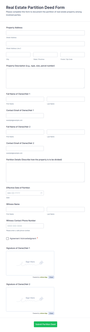 Real Estate Partition Deed Form Template
